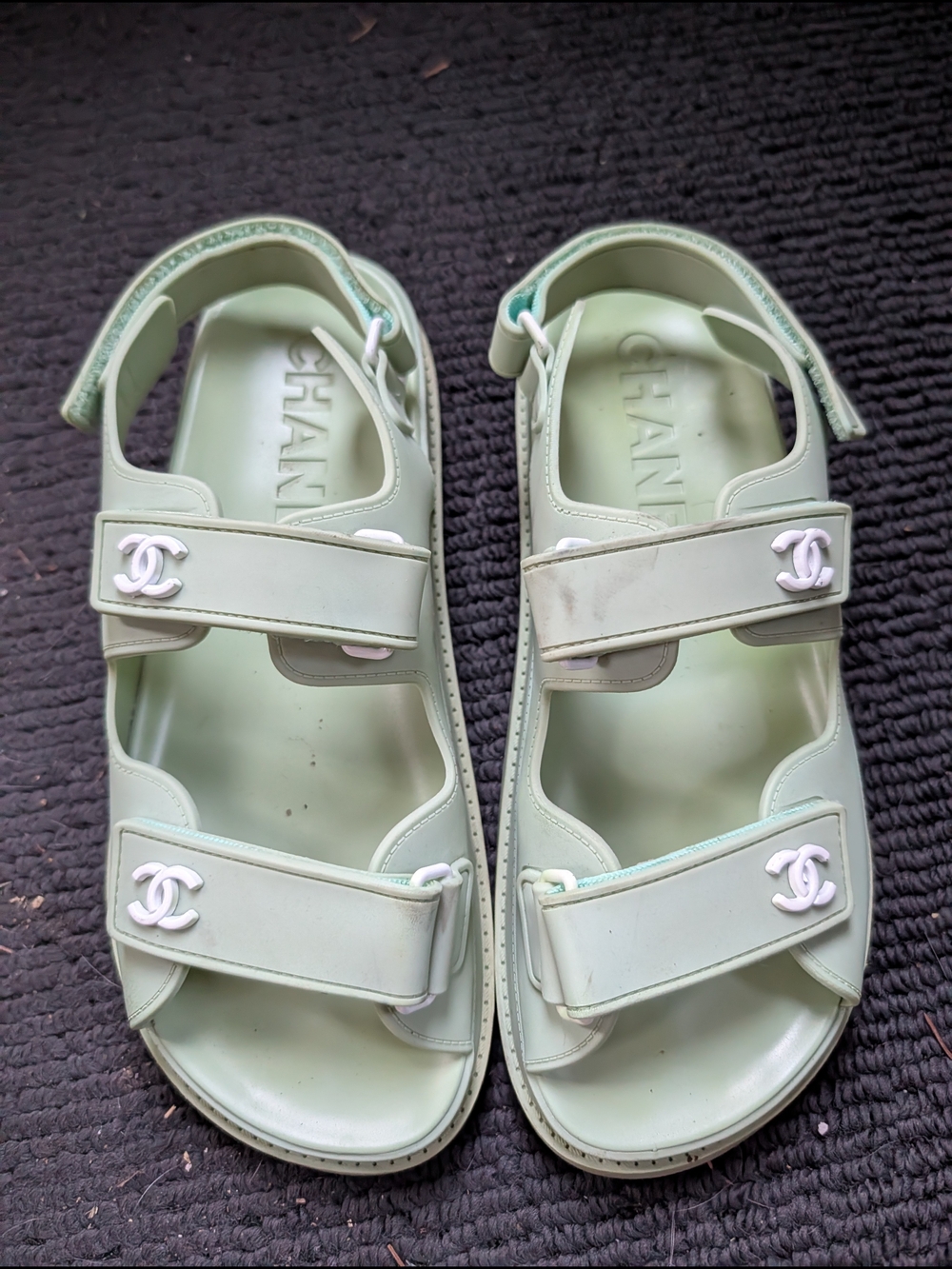 Chanel Mint Green Logo Strap Sandals